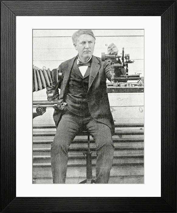 Framed Print : Thomas Edison with Early Camera Device