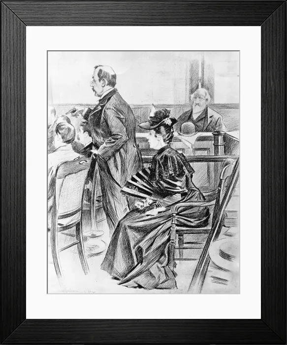 Framed Print : Drawing of Lizzie Borden and Her Lawyer in Court Framed Print : Drawing of Lizzie Borden and Her Lawyer in Court