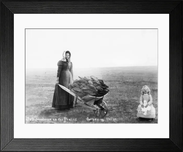 Framed Print : Woman and Daughter Gathering Buffalo Chips Framed Print : Woman and Daughter Gathering Buffalo Chips