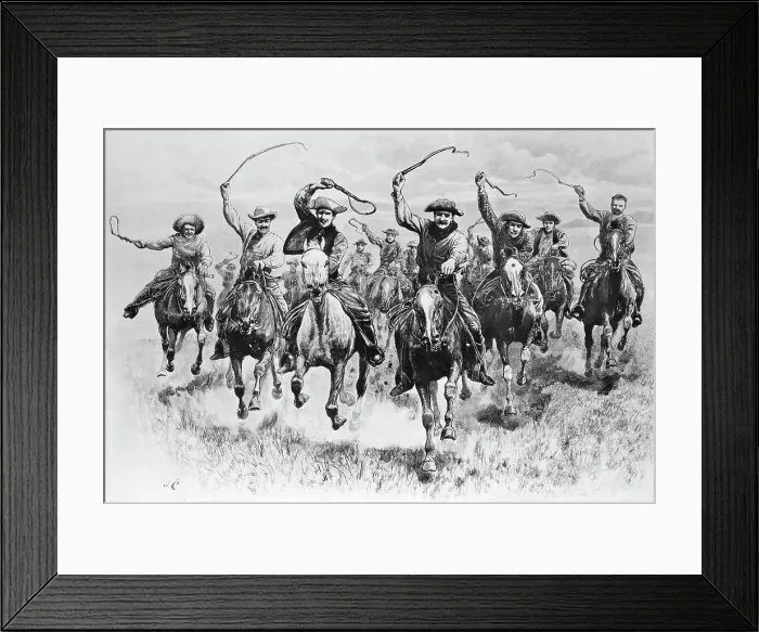 Framed Print : The Cowboy's Race Woodcut Framed Print : The Cowboy's Race Woodcut
