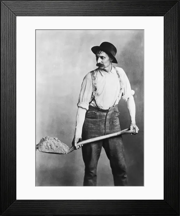 Framed Print : Gas Company Employee Shoveling Dirt Framed Print : Gas Company Employee Shoveling Dirt