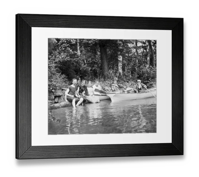 Framed Print : Boating Party on Shore of Lake