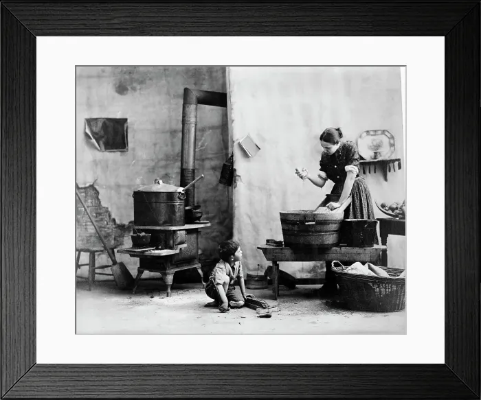 Framed Print : Woman Washing; Boy On Floor; Kitchen Framed Print : Woman Washing; Boy On Floor; Kitchen