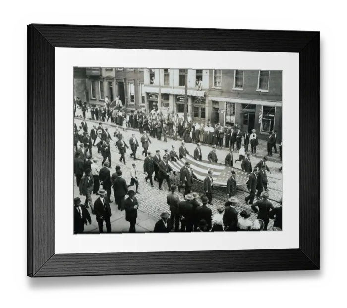 Framed Print : Flag Bearing Street Car Workers Protesting on Strike Framed Print : Flag Bearing Street Car Workers Protesting on Strike
