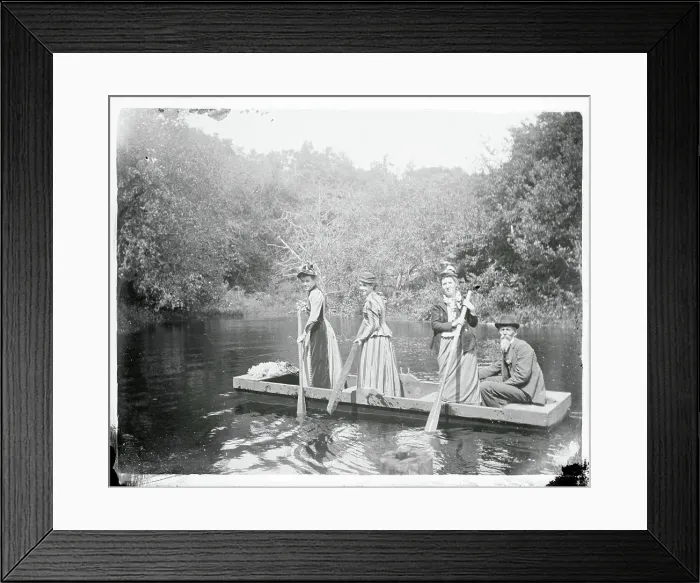 Framed Print : Girls and Man in Flat Rowboat Framed Print : Girls and Man in Flat Rowboat