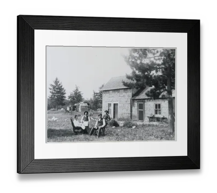 Framed Print : People Relaxing Outside Farm House Framed Print : People Relaxing Outside Farm House