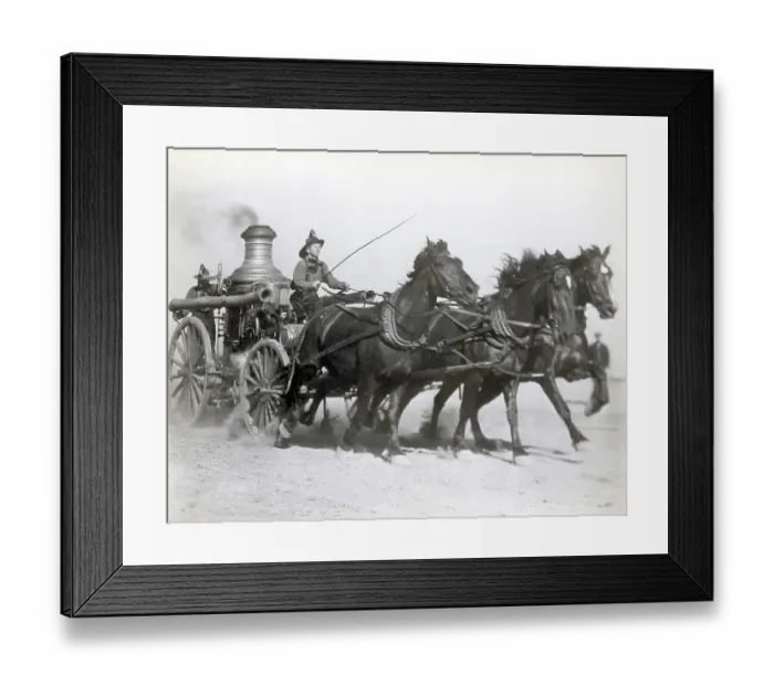 Framed Print : Horses Pulling Fire Wagon Framed Print : Horses Pulling Fire Wagon