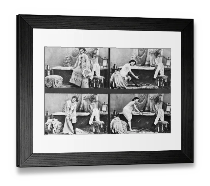Framed Print : Old Postcards Showing Lady Undressing for Bath