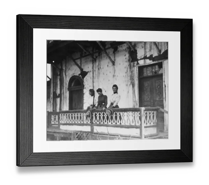 Framed Print : Three Young Women on Veranda of Pico Hacienda