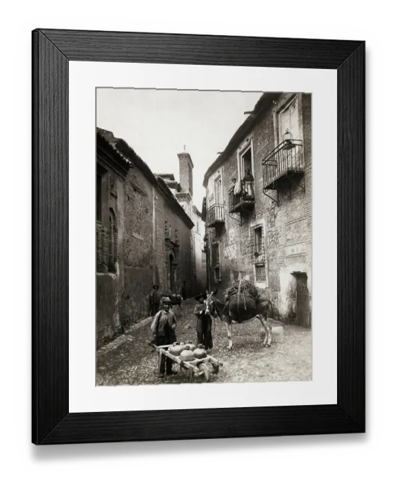 Framed Print : Milk Man and Men with Burros on Spanish Street Framed Print : Milk Man and Men with Burros on Spanish Street