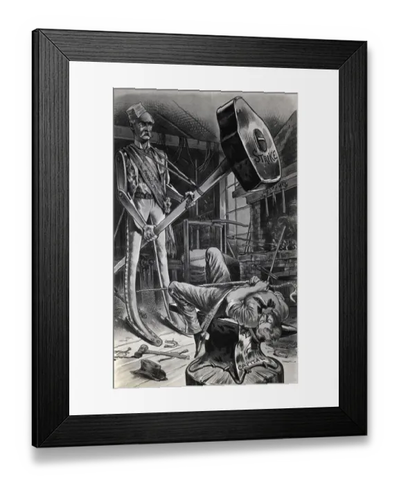 Framed Print : Threat of Strike Between Capital and Knights of Labor - Cartoon Framed Print : Threat of Strike Between Capital and Knights of Labor - Cartoon