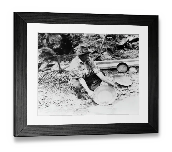 Framed Print : Prospector Panning for Gold in California Framed Print : Prospector Panning for Gold in California