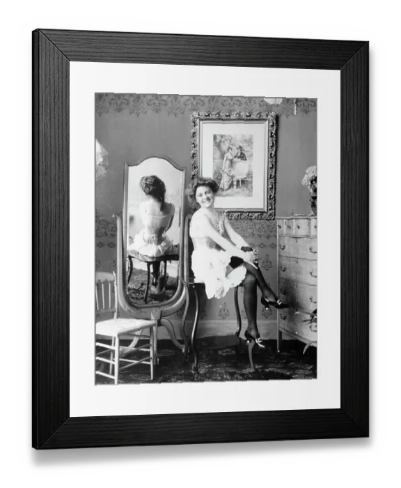 Framed Print : Woman Sitting Wearing Undergarments Framed Print : Woman Sitting Wearing Undergarments