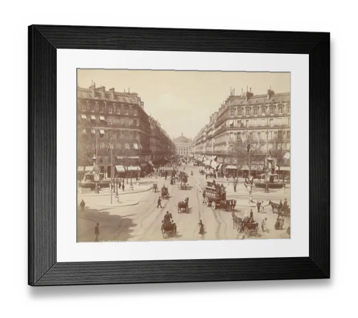 Framed Print : Carriages on Avenue de L'Opera in Paris Framed Print : Carriages on Avenue de L'Opera in Paris