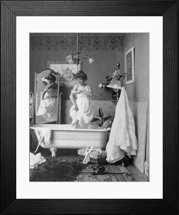 Framed Print : Woman Getting in Bathtub Framed Print : Woman Getting in Bathtub
