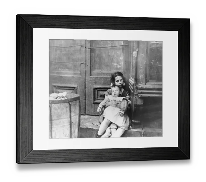 Framed Print : Girl Sitting on Doorstep with Baby on Her Lap Framed Print : Girl Sitting on Doorstep with Baby on Her Lap