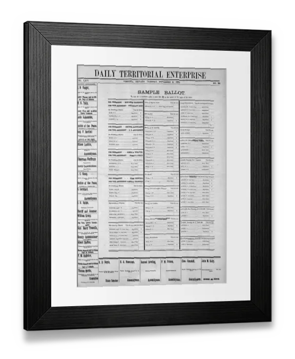 Framed Print : Display of Early American Newspaper with Election Ballot Framed Print : Display of Early American Newspaper with Election Ballot