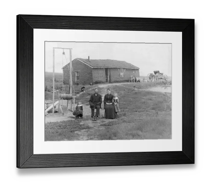 Framed Print : Family at Their Sod House in Nebraska Framed Print : Family at Their Sod House in Nebraska