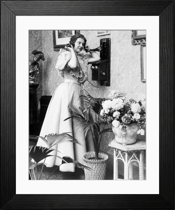 Framed Print : Woman Talking On The Telephone Early Framed Print : Woman Talking On The Telephone Early