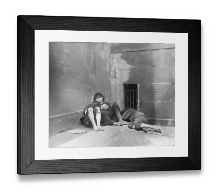Framed Print : Homeless Boys Sleeping Outside Church