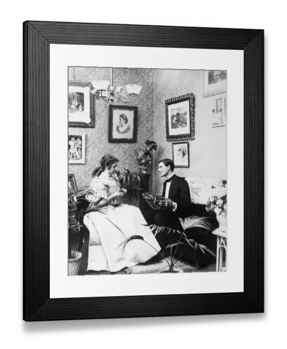 Framed Print : Victorian Couple Alone Knitting Framed Print : Victorian Couple Alone Knitting