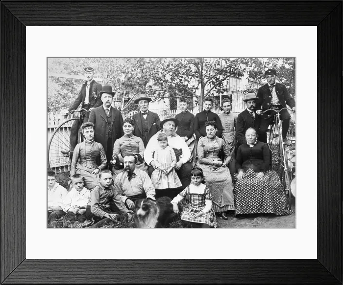Framed Print : Large Family With Penny-Farthing Bikes Framed Print : Large Family With Penny-Farthing Bikes