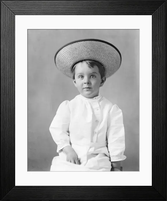 Framed Print : Little Boy Wearing Straw Hat Framed Print : Little Boy Wearing Straw Hat