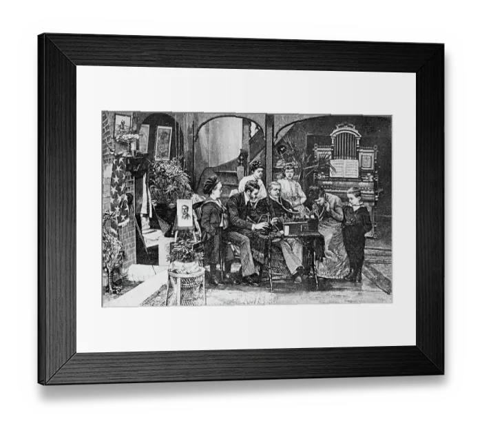 Framed Print : Lithograph of Family Listening to Radio Framed Print : Lithograph of Family Listening to Radio