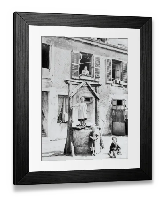 Framed Print : Children Playing in Backyard Well Framed Print : Children Playing in Backyard Well