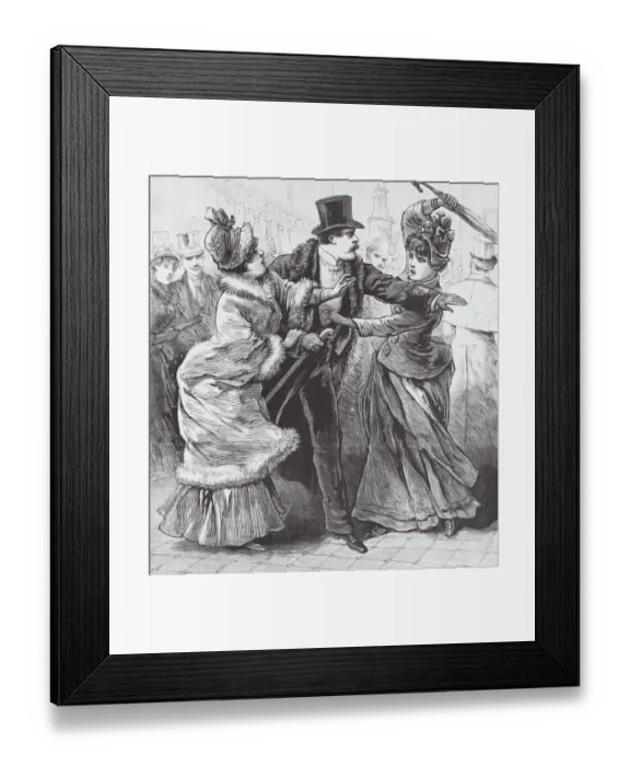 Framed Print : Women Fighting over Man Framed Print : Women Fighting over Man