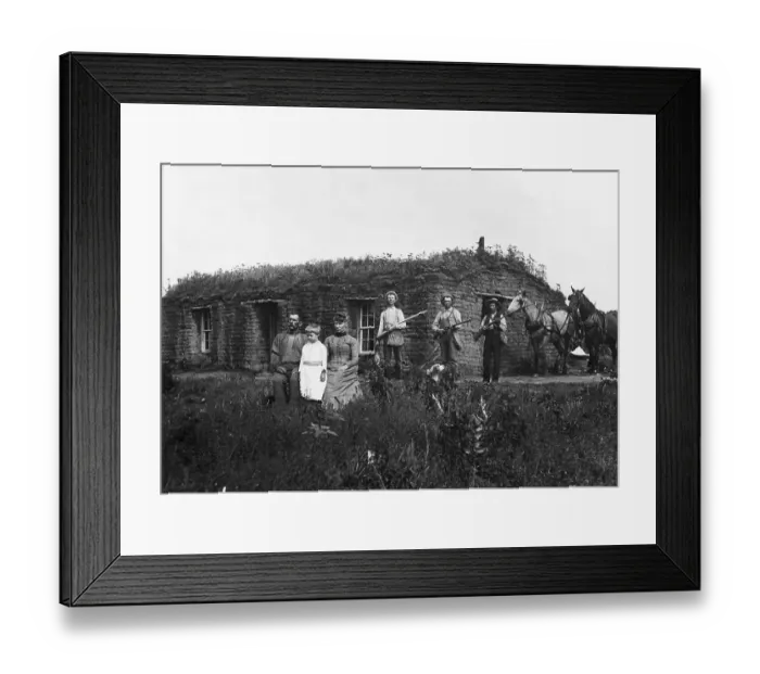 Framed Print : Family Poses in Front of Sod House Framed Print : Family Poses in Front of Sod House