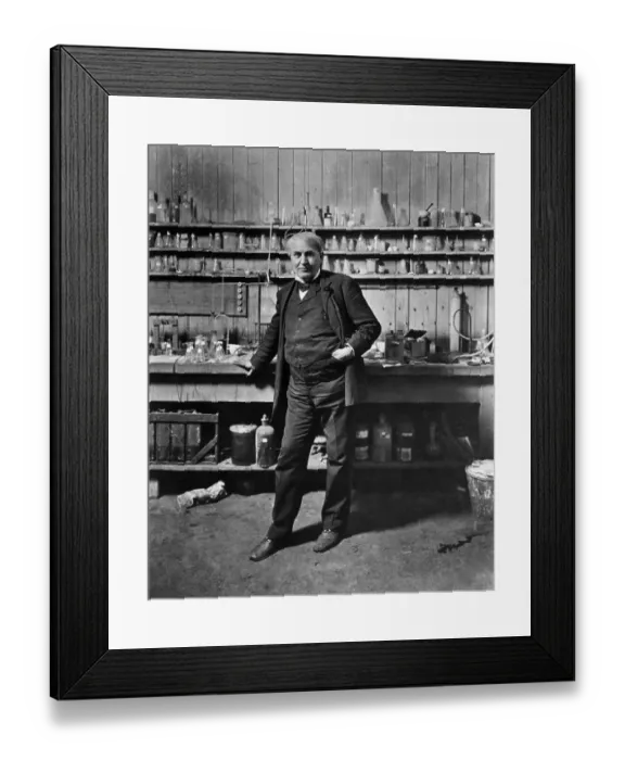 Framed Print : Thomas Edison Standing in Chemistry Lab Framed Print : Thomas Edison Standing in Chemistry Lab