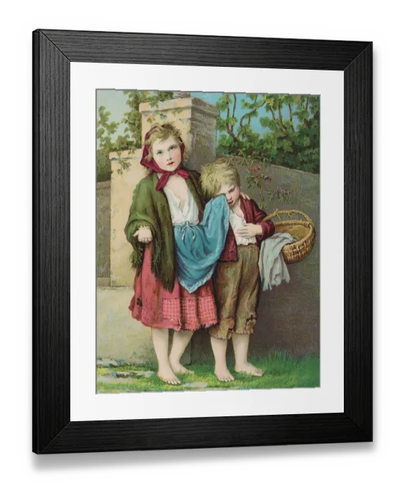 Framed Print : Panting Depicting Young Beggars Framed Print : Panting Depicting Young Beggars