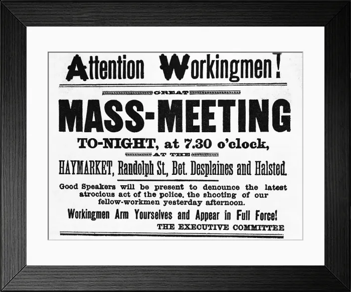 Framed Print : Poster for Haymarket Mass Meeting Framed Print : Poster for Haymarket Mass Meeting