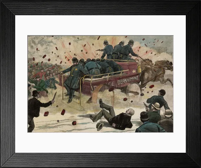 Framed Print : Police in Wagon Being Attacked by Mob with Rocks Framed Print : Police in Wagon Being Attacked by Mob with Rocks