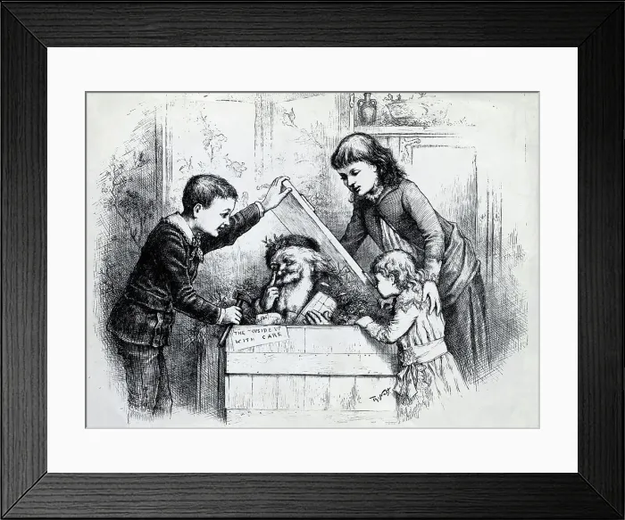 Framed Print : Engraving of Santa Clause Inside Box Framed Print : Engraving of Santa Clause Inside Box