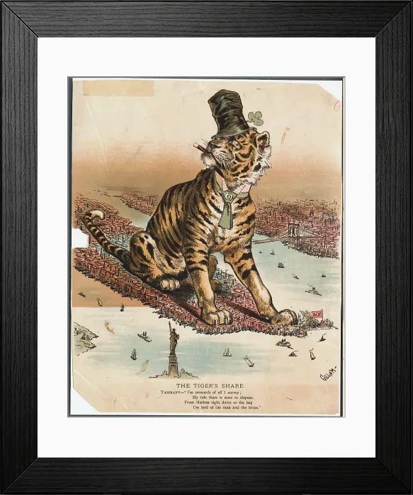 Framed Print : Political Ilustration Depicting Tiger with Cigar in Mouth Framed Print : Political Ilustration Depicting Tiger with Cigar in Mouth