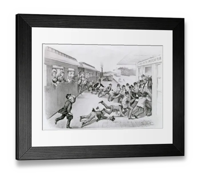Framed Print : Men Running Toward Food Service Framed Print : Men Running Toward Food Service