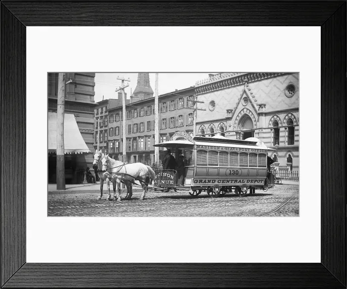 Framed Print : Horse-Drawn Streetcar in New York City Framed Print : Horse-Drawn Streetcar in New York City