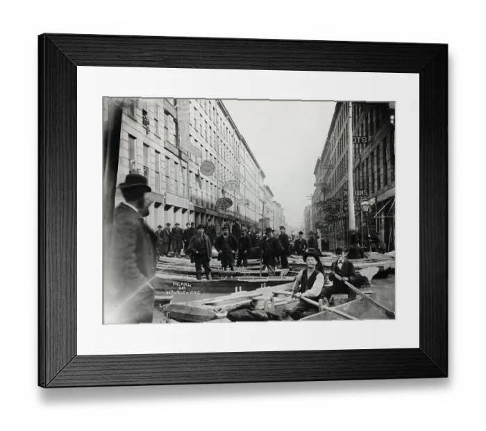 Framed Print : Cincinnati Flood With Boats In Street Framed Print : Cincinnati Flood With Boats In Street