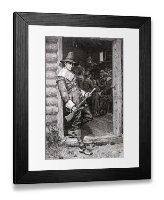 Framed Print : Puritan in Doorway During Thanksgiving Dinner Framed Print : Puritan in Doorway During Thanksgiving Dinner