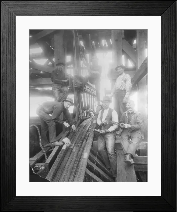 Framed Print : Workmen on the Brooklyn Bridge