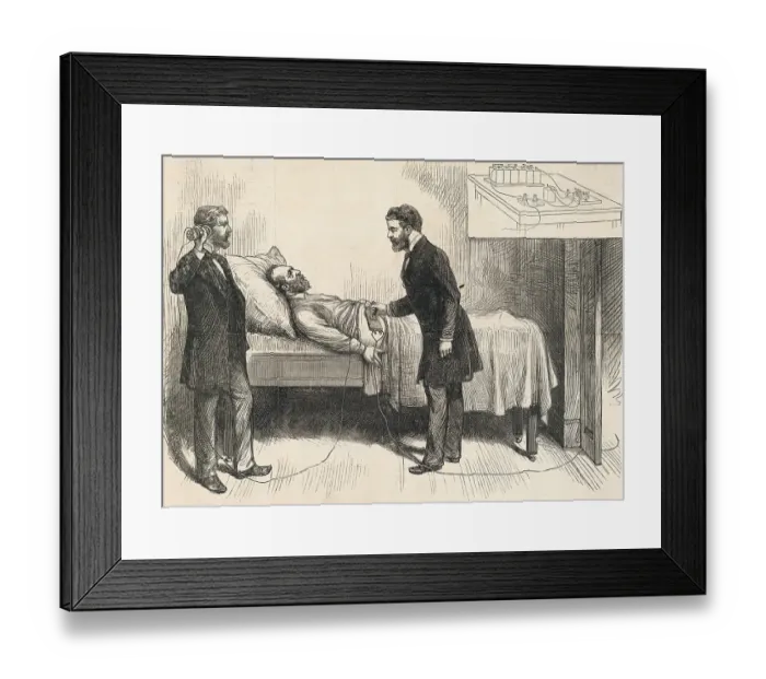 Framed Print : Alexander Graham Bell Trying to Locate Bullet in President Garfield Framed Print : Alexander Graham Bell Trying to Locate Bullet in President Garfield