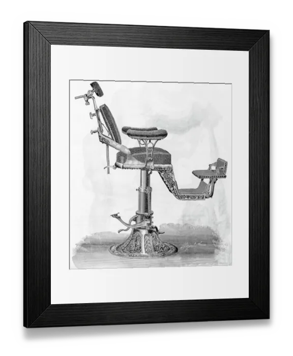 Framed Print : Engraving of Old Dentist's Chair