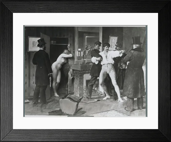 Framed Print : Adulterer Being Held Back by Police Framed Print : Adulterer Being Held Back by Police