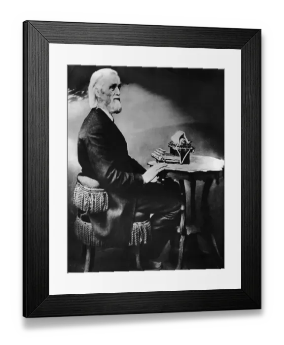 Framed Print : Christopher Latham Sholes Sitting at Typewriter Framed Print : Christopher Latham Sholes Sitting at Typewriter