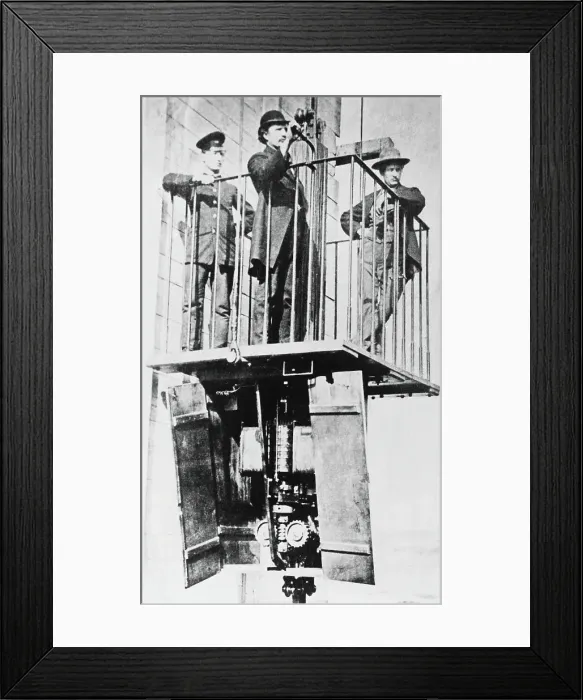 Framed Print : Men Atop Exhibition's Electric Elevator Framed Print : Men Atop Exhibition's Electric Elevator