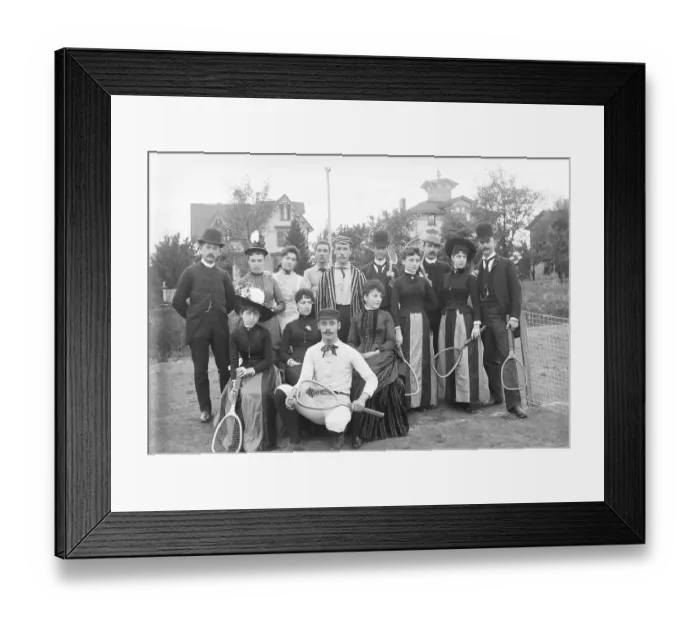 Framed Print : Tennis Team Posing in Front of Homes Framed Print : Tennis Team Posing in Front of Homes