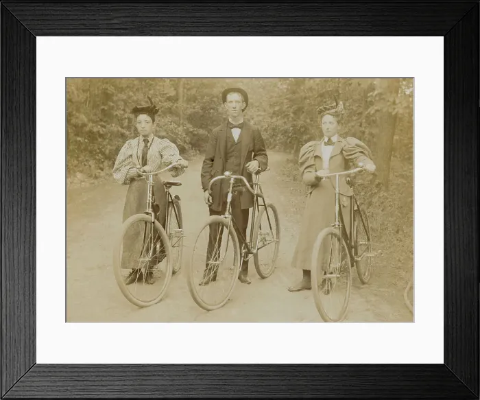 Framed Print : Bicyclists Posing on Path Framed Print : Bicyclists Posing on Path