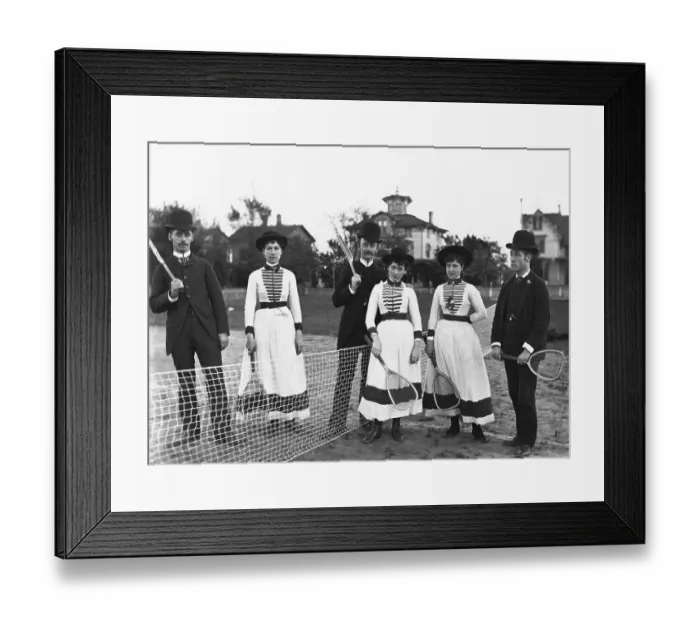 Framed Print : Couples Standing on Tennis Court